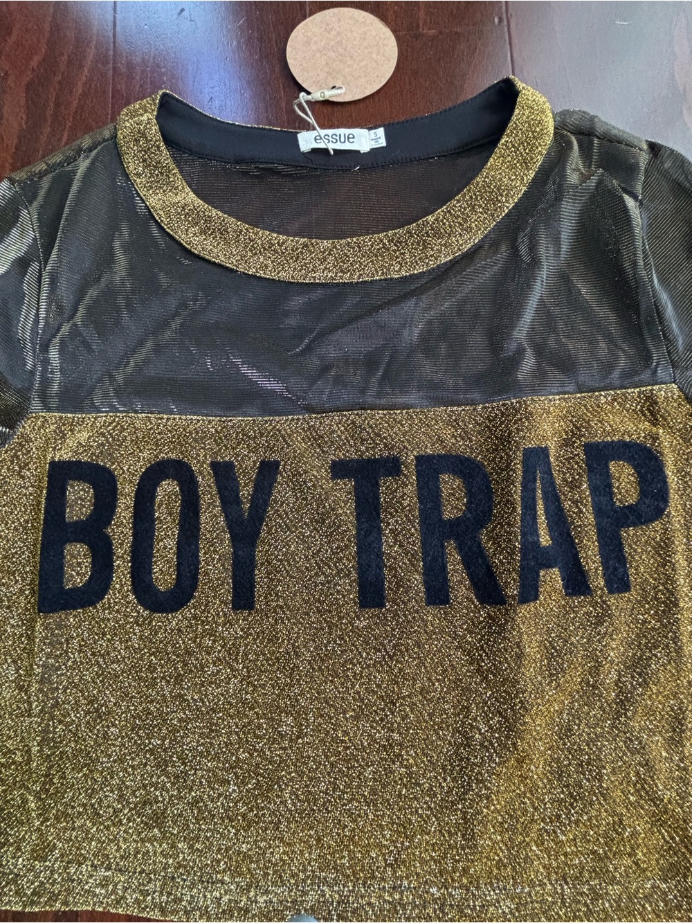 Essue Gold Shimmery Metallic Crop Top, Size S, NWT